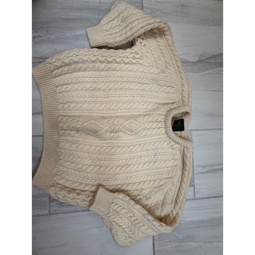 Rosmuc Knitwear Cream Wool Aran Cable Knit Fisherman Sweater Made in‎ Ireland